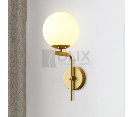 APLIQUE 1L CURVO DORADO GLOBO BLANCO BN6379-G