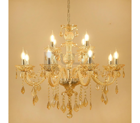 COLGANTE 12L E14 TIPO ARAÑA C/ CRISTALES AMBAR