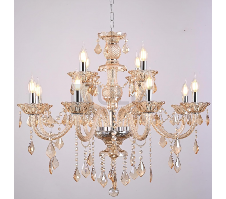 LAMPARA 12L E14 TIPO ARAÑA C/ CRISTALES TRANSPARENTE