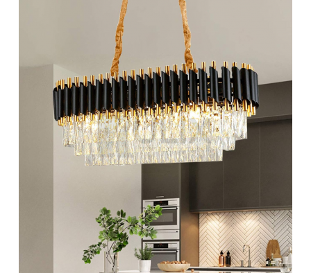 COLGANTE CRISTAL OVALADO 14L DORADO Y NEGRO