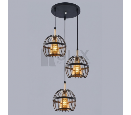 COLGANTE 3L E27 NEGRO BASE REDONDA CABEZAL 