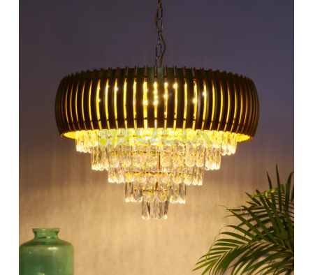 COLGANTE 9L E14 DORADO METALICO C/ CRISTALES 