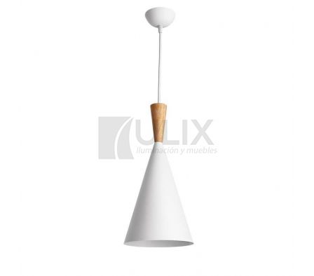 COLGANTE 1L CONICO DETALLE MADERA BLANCO S22116