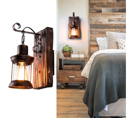 APLIQUE 1L E27 MADERA RUSTICO TIPO FAROL BN5416-1