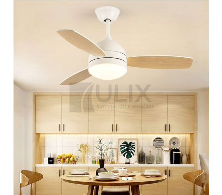VENTILADOR TECHO C/LED BLANCO MADERA