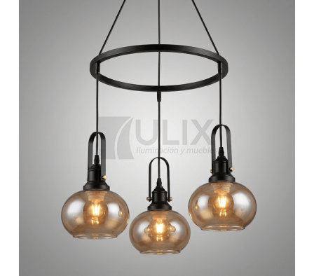 COLGANTE 3 LUCES BASE CIRCULAR TULIPA CARAMELO