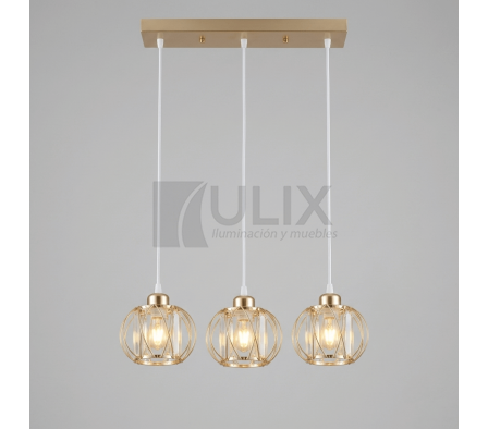 COLGANTE 3 LUCES REJA DORADA BASE LINEAL
