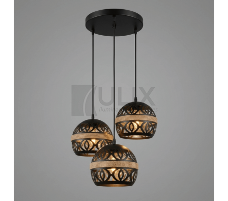 COLGANTE 3 LUCES ALUMINIO Y YUTE