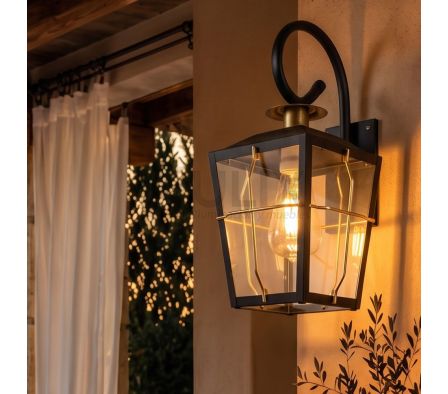 FAROL 4 CARAS NEGRO REJILLA BRONCE