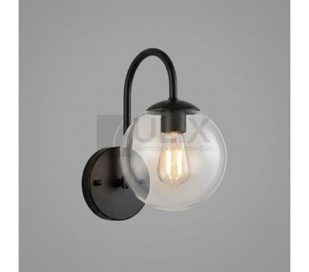 APLIQUE NEGRO C/ BRAZO CURVO TULIPA GLOBO