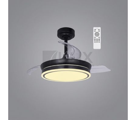 VENTILADOR DE TECHO NEGRO ASPAS PLEGABLE LED 3 TONOS